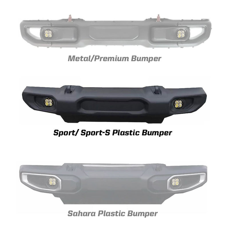 Baja Designs Fog Light Squadron-R SAE Sport/Sport-S Fog Pocket Kit | 2018+ Jeep Wrangler | 2020-2025 Jeep Gladiator