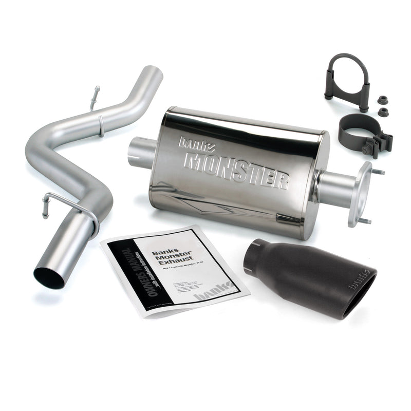Banks Monster Exhaust System Single Exit Black Ob Round Tip 04-06 Jeep 4.0L Wrangler LJ Unlimited