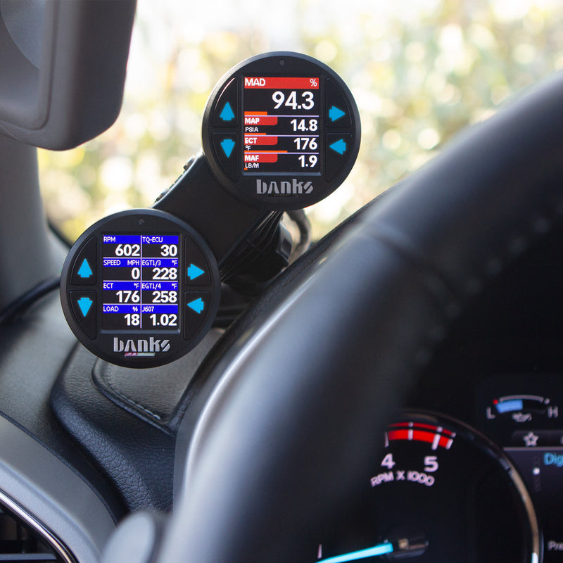 Banks Dual Gauge Pod Kit 52mm Sticky Base Suction Mount iDash 1.8 and 52mm (2-1/16 inch) gauges (2)