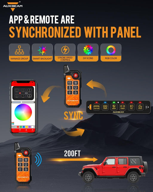 Auxbeam AS-600 6 Gang RGB Slim Switch Panel with APP & Remote Control - Colorado & Canyon Enthusiasts