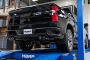 MBRP Armor Pro 3 Inch Cat Back Exhaust 2.5 Inch Dual Split Rear Exit with Quad 4 Inch OD Carbon Fiber Tips | 2019+ Silverado/Sierra 1500 (S50043CF)
