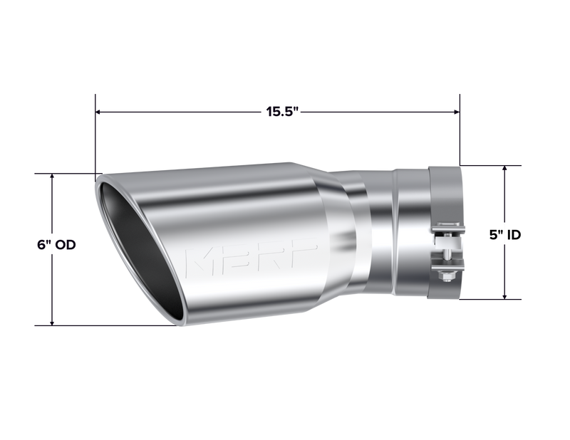 MBRP Armor Pro 6 Inch O.D. Exhaust Tip Angled Rolled End 5 Inch Inlet 15.5 Inch Length 30 Degree Bend T304 Stainless | 2015+ Chevrolet/GMC 2500/3500 Duramax