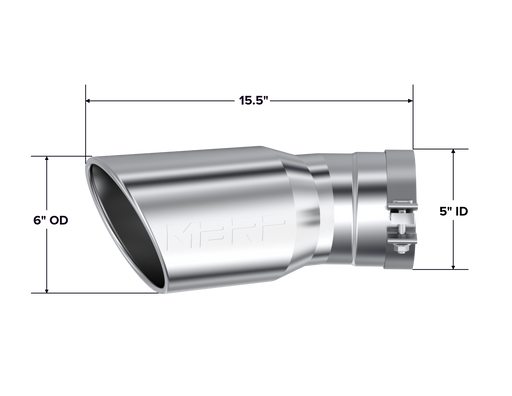 MBRP Armor Pro 6 Inch O.D. Exhaust Tip Angled Rolled End 5 Inch Inlet 15.5 Inch Length 30 Degree Bend T304 Stainless | 2015+ Chevrolet/GMC 2500/3500 Duramax