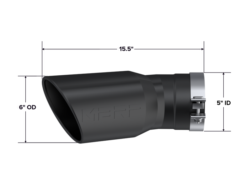 MBRP Armor BLK 6 Inch O.D. Exhaust Tip Angled Rolled End 5 Inch Inlet 15.5 Inch Length 30 Degree Bend | 2015+ Chevrolet/GMC 2500/3500 Duramax