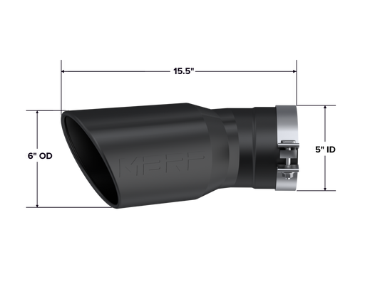 MBRP Armor BLK 6 Inch O.D. Exhaust Tip Angled Rolled End 5 Inch Inlet 15.5 Inch Length 30 Degree Bend | 2015+ Chevrolet/GMC 2500/3500 Duramax