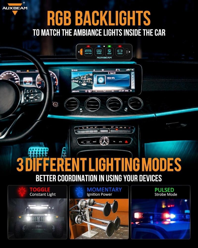 Auxbeam AS-400 4 Gang RGB Slim Switch Panel with APP & Remote Control - Colorado & Canyon Enthusiasts
