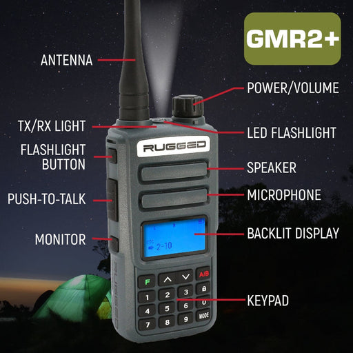 Rugged Radios GMR2 PLUS - GMRS / FRS Two Way Handheld Radio with Hand Mic - Colorado & Canyon Enthusiasts
