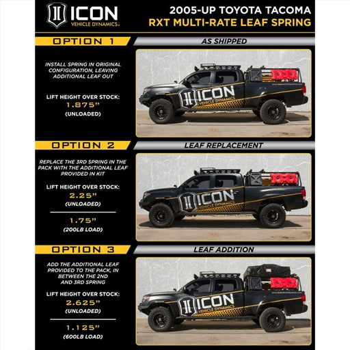 Icon Multi Rate RXT Leaf Pack w/ Add In Leaf | 05+ Toyota Tacoma - Underland Offroad
